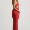 Falda larga de talle bajo Elena en jersey texturizado, color rojo chile