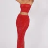 Falda larga de talle medio con adornos Fausta en rojo fuego