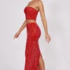 Falda larga de talle medio con adornos Fausta en rojo fuego