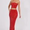 Falda larga de talle medio con adornos Fausta en rojo fuego