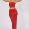 Falda larga de talle medio con adornos Fausta en rojo fuego