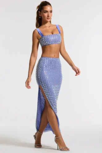 Falda larga de talle medio con adornos Siona en azul