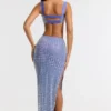 Falda larga de talle medio con adornos Siona en azul