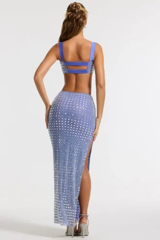 Falda larga de talle medio con adornos Siona en azul