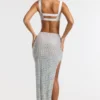 Falda larga de talle medio con adornos Siona en color plata