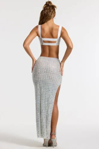 Falda larga de talle medio con adornos Siona en color plata