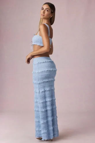 Falda larga de talle medio con volantes Orena en azul claro