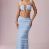 Falda larga de talle medio con volantes Orena en azul claro