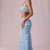 Falda larga de talle medio con volantes Orena en azul claro