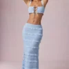 Falda larga de talle medio con volantes Orena en azul claro