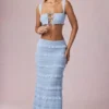 Falda larga de talle medio con volantes Orena en azul claro