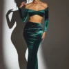 Falda larga de terciopelo de talle medio Nixie en verde esmeralda