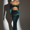 Falda larga de terciopelo de talle medio Nixie en verde esmeralda