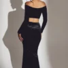 Falda larga de terciopelo Nixie de talle medio en negro azabache
