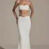Falda larga de tirantes con adornos Sardinia en blanco