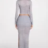 Falda larga drapeada de jersey transparente de talle bajo Diana en gris