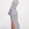 Falda larga drapeada de jersey transparente de talle bajo Diana en gris