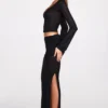 Falda larga drapeada de jersey transparente de talle bajo Diana en negro