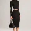 Falda lápiz midi de talle medio Aven Modal en negro