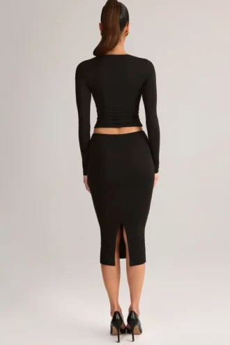 Falda lápiz midi de talle medio Aven Modal en negro