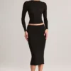 Falda lápiz midi de talle medio Aven Modal en negro