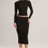 Falda lápiz midi de talle medio Aven Modal en negro