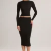 Falda lápiz midi de talle medio Aven Modal en negro
