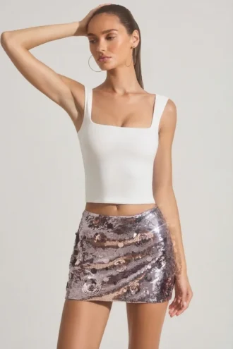 Falda Lunara con adornos de lentejuelas en color plateado
