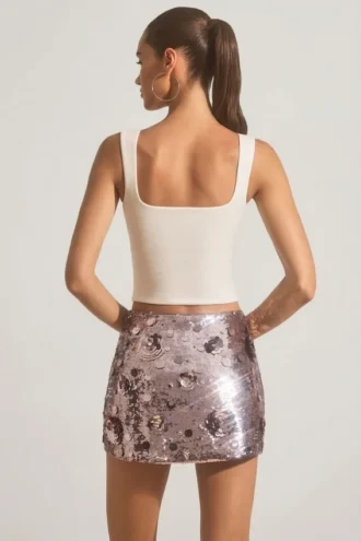 Falda Lunara con adornos de lentejuelas en color plateado