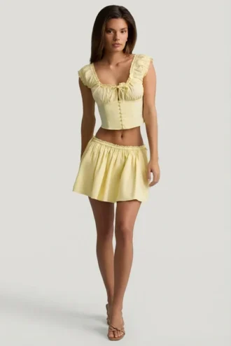 Falda Maira de popelín de algodón fruncido en amarillo limón