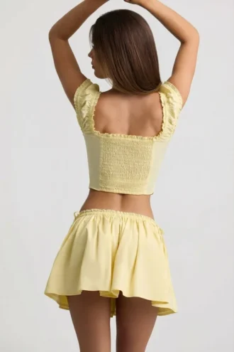 Falda Maira de popelín de algodón fruncido en amarillo limón