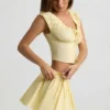 Falda Maira de popelín de algodón fruncido en amarillo limón