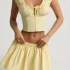 Falda Maira de popelín de algodón fruncido en amarillo limón