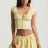 Falda Maira de popelín de algodón fruncido en amarillo limón