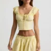 Falda Maira de popelín de algodón fruncido en amarillo limón