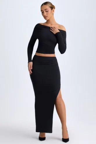 Falda maxi de talle bajo Carolina Modal en negro