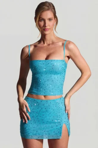 Falda micro de talle medio con adornos Inina en azul aguamarina
