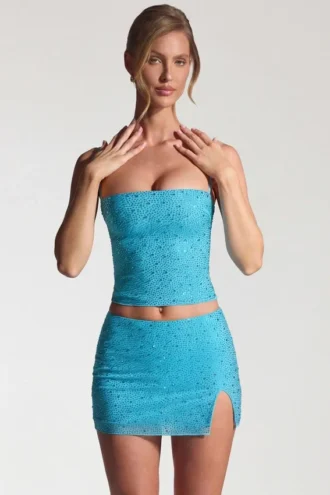 Falda micro de talle medio con adornos Inina en azul aguamarina