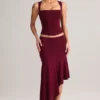 Falda midi asimétrica de talle bajo Niva Modal en color vino