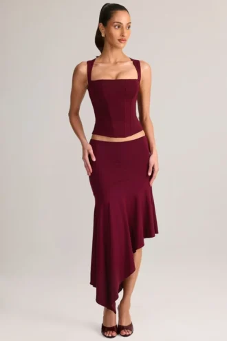 Falda midi asimétrica de talle bajo Niva Modal en color vino