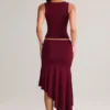 Falda midi asimétrica de talle bajo Niva Modal en color vino