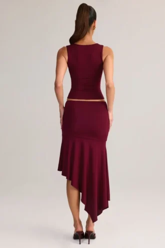 Falda midi asimétrica de talle bajo Niva Modal en color vino
