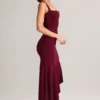 Falda midi asimétrica de talle bajo Niva Modal en color vino