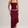 Falda midi asimétrica de talle bajo Niva Modal en color vino