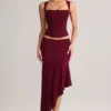 Falda midi asimétrica de talle bajo Niva Modal en color vino