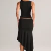 Falda midi asimétrica de talle bajo Niva Modal en negro