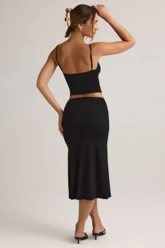 Falda midi de talle medio con fruncidos Luella de modal en negro