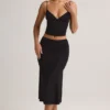 Falda midi de talle medio con fruncidos Luella de modal en negro