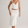 Falda midi de talle medio con fruncidos Luella Modal en blanco