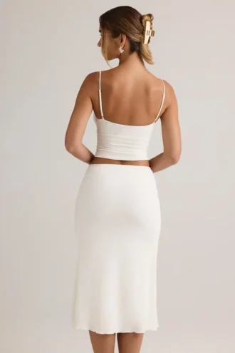 Falda midi de talle medio con fruncidos Luella Modal en blanco